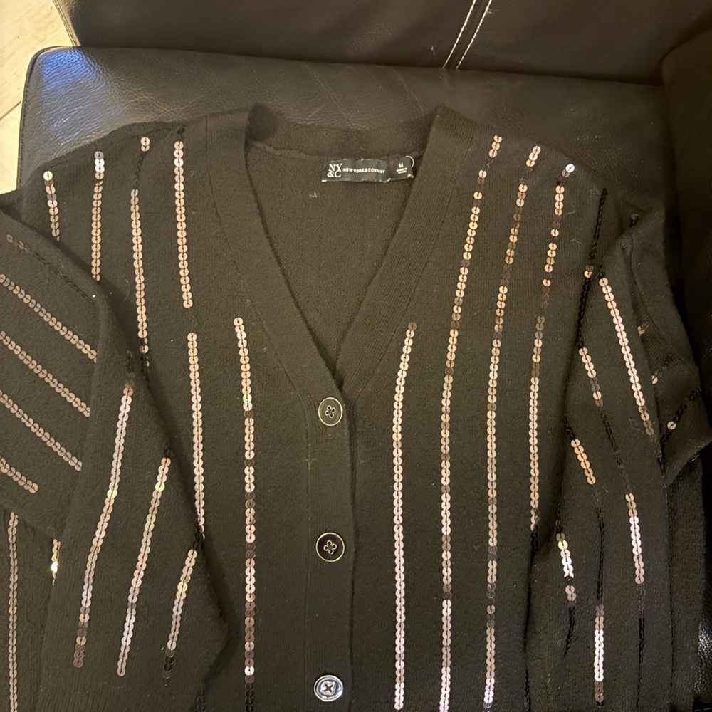 New York & Company Black Cardigan with Sequin Accents! Perfect for the holiday